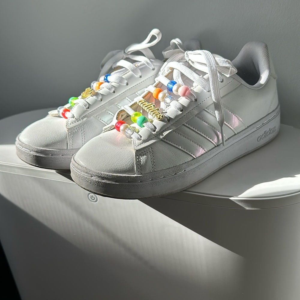 Adidas White Sneakers with Beaded Laces
